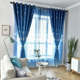 Cortina Opaca Con Estampado De Dibujos Animados Del Espacio Exterior Azul, Hecha A Medida Para Dormitorio Infantil.