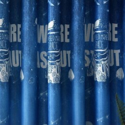 Cortina Opaca Con Estampado De Dibujos Animados Del Espacio Exterior Azul, Hecha A Medida Para Dormitorio Infantil.
