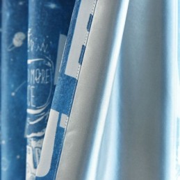 Cortina Opaca Con Estampado De Dibujos Animados Del Espacio Exterior Azul, Hecha A Medida Para Dormitorio Infantil.