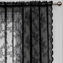 Cortinas De Encaje Transparente Con Diseño Floral Negro Para Sala De Estar