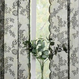 Cortinas De Encaje Transparente Con Diseño Floral Negro Para Sala De Estar