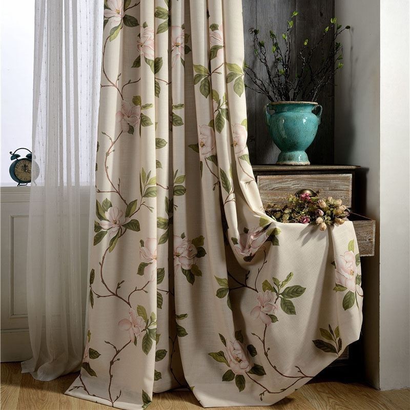 Cortina Rural Americana Hecha A Medida Con Estampado De Flores Frescas, Tela De Algodón Protectora Del Medio Ambiente