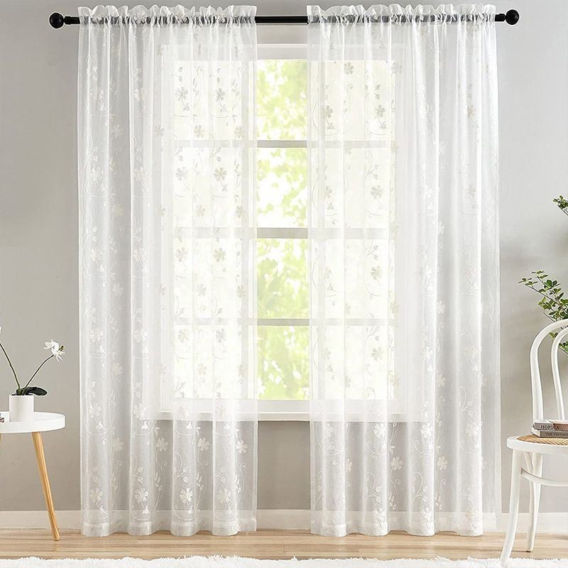 Cortinas Blancas Transparentes Bordadas Para Ventanas, Cortinas Hechas A Medida, Cortinas Para Sala De Estar Y Dormitorio