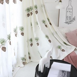 Cortina Pastoral Moderna Hecha A Medida, Con Diseño De Piñas Bordadas, Para Sala De Estar.