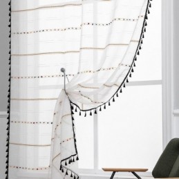 Cortinas Nórdicas Transparentes Con Estampado De Rayas Semi Voile
