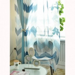 Cortina Nórdica Sencilla Transparente Hecha A Medida Con Estampado Ondulado Para Sala De Estar