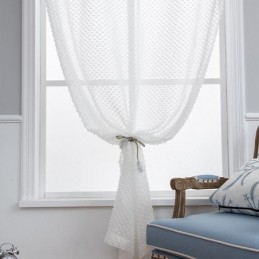 Cortinas Blancas Transparentes, Hechas A Medida, De Voile En Relieve, Para Sala De Estar Y Dormitorio.