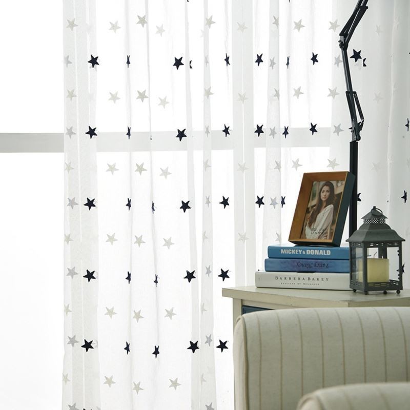 Cortina Transparente De Voile Con Bordado De Estrellas, Hecha A Medida, Para Sala De Estar, Dormitorio, Puerta De Vidrio Y Venta