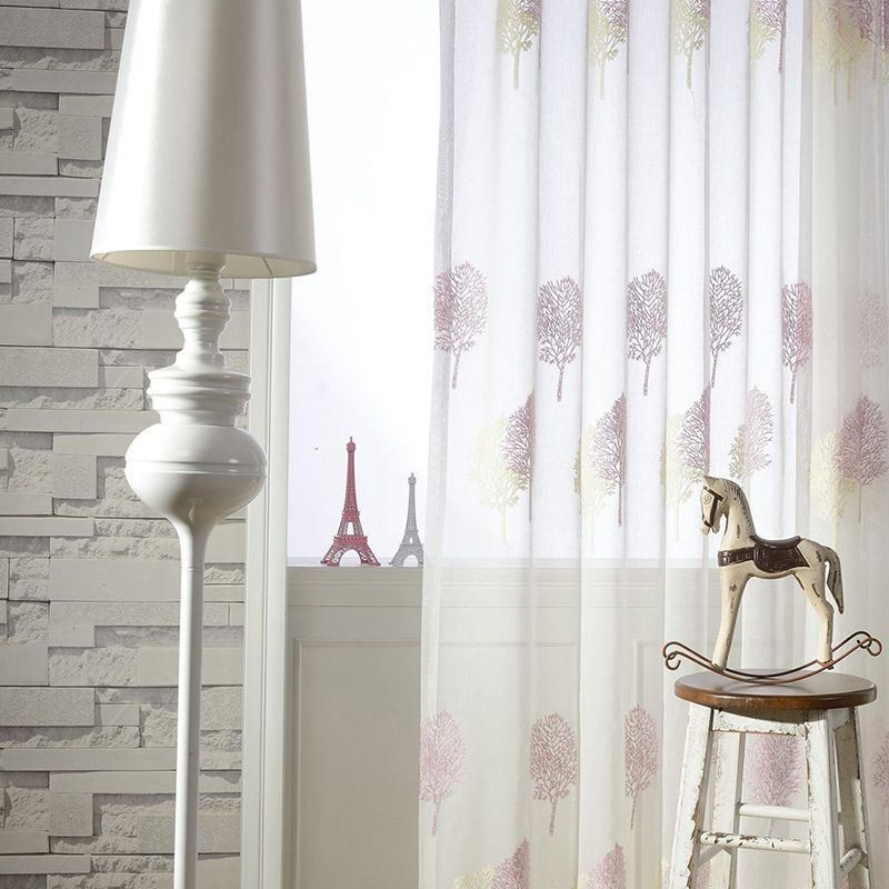 Cortina Nórdica Transparente Hecha A Medida Con Árboles De Tul Para Sala De Estar Y Dormitorio