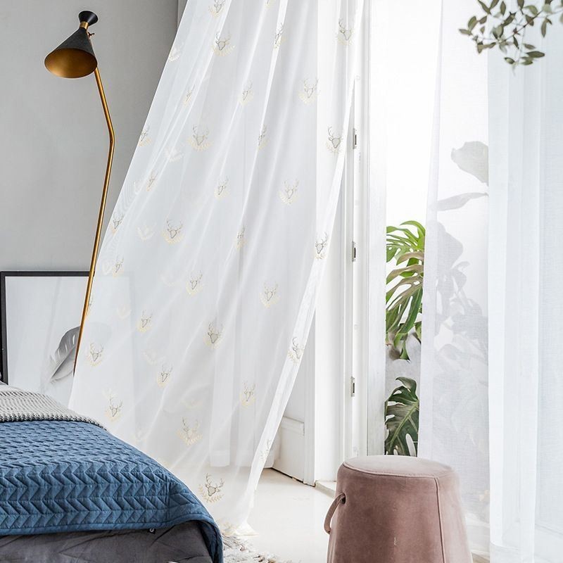 Cortinas Clásicas Transparentes Hechas A Medida Con Tul Bordado De Ciervos Para Sala De Estar.