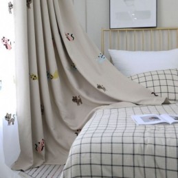 Cortina Opaca Contemporánea Max Hecha A Medida Con Bordado De Gato Sonriente Para Dormitorio