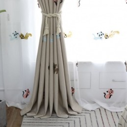 Cortina Opaca Contemporánea Max Hecha A Medida Con Bordado De Gato Sonriente Para Dormitorio