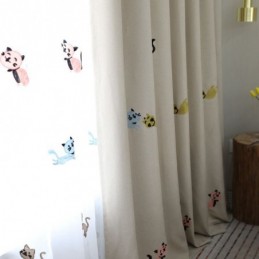 Cortina Opaca Contemporánea Max Hecha A Medida Con Bordado De Gato Sonriente Para Dormitorio