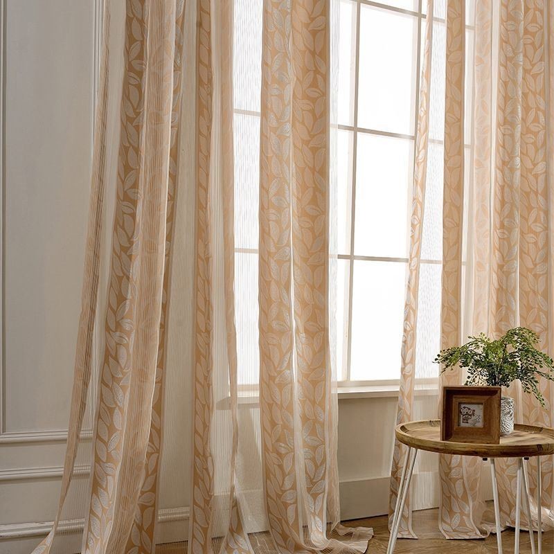 Cortinas Nórdicas Transparentes De Tul Jacquard Con Hojas Para Sala De Estar