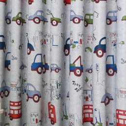 Cortina Opaca Hecha A Medida Con Patrón De Coches Para Habitación Infantil