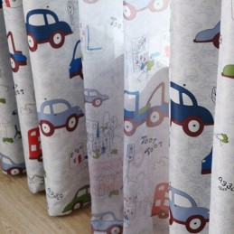 Cortina Opaca Hecha A Medida Con Patrón De Coches Para Habitación Infantil