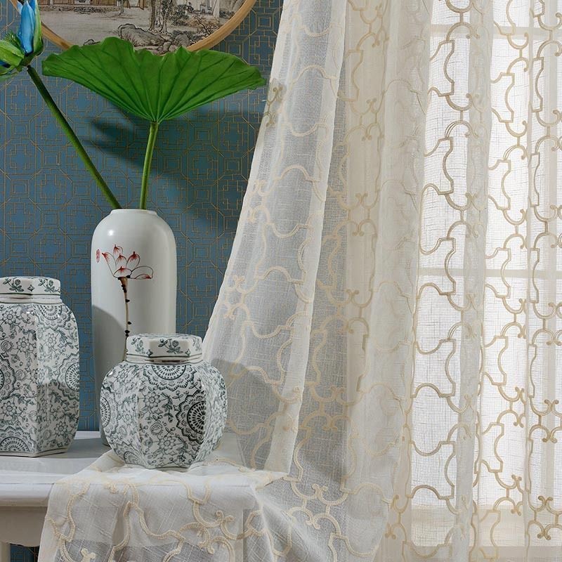 Cortina Bordada Nórdica Hecha A Medida, Cortina De Algodón Transparente Para Sala De Estar Y Dormitorio