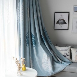 Cortina Opaca De Hojas Azules, Hecha A Medida, Moderna Y Minimalista.