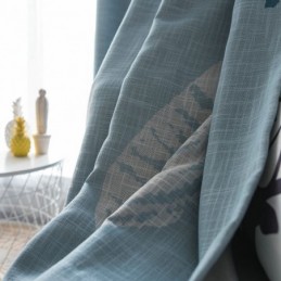 Cortina Opaca De Hojas Azules, Hecha A Medida, Moderna Y Minimalista.