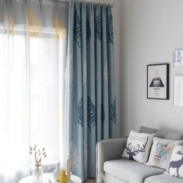 Cortina Opaca De Hojas Azules, Hecha A Medida, Moderna Y Minimalista.