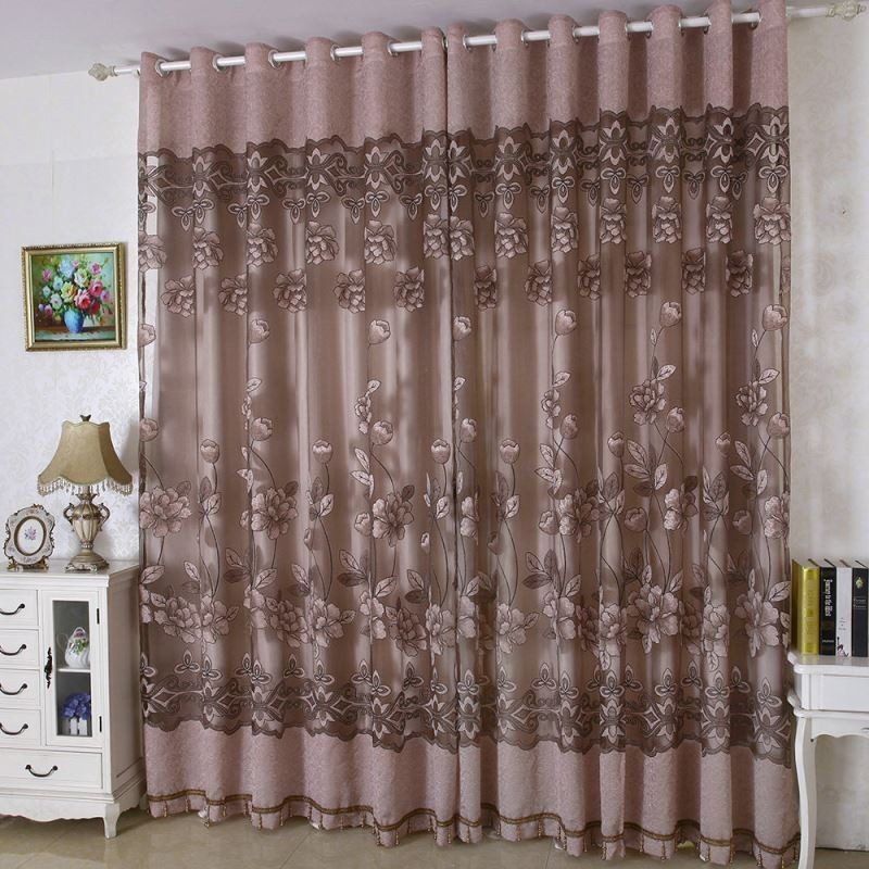 Cortina Transparente Estilo Campestre Estilo Europeo, Hecha A Medida, Con Diseño De Flores, Jacquard, Semiopaca, Para Sala De Es