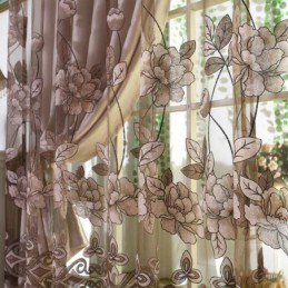Cortina Transparente Estilo Campestre Estilo Europeo, Hecha A Medida, Con Diseño De Flores, Jacquard, Semiopaca, Para Sala De Es