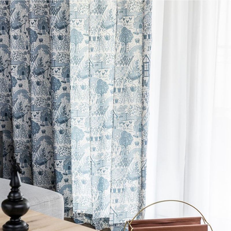Cortina De Lino Y Algodón De Estilo Rural, Hecha A Medida, Semiopaca, Estampada, Para Ventana Salediza De Dormitorio