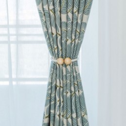 Cortina Opaca Moderna Max Hecha A Medida, Cortina Con Estampado De Hojas Verdes Para Dormitorio