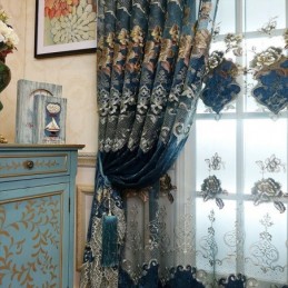 Cortina De Chenilla Hecha A Medida, Cortina Hueca Con Bordado De Flores