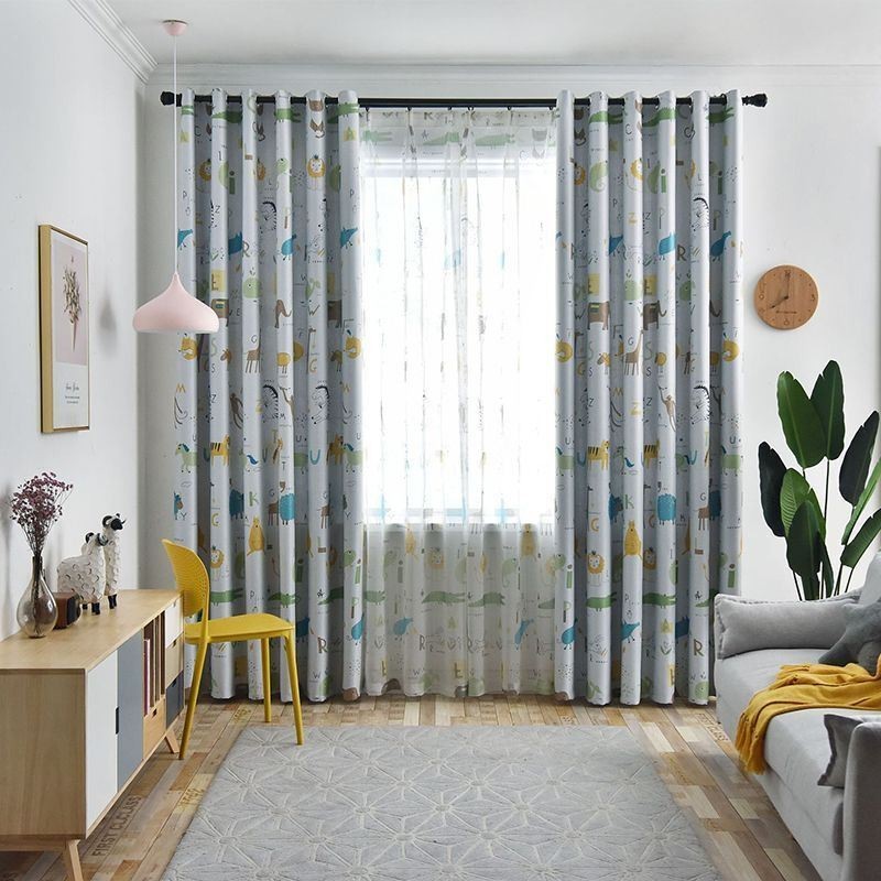 Cortina Opaca Hecha A Medida Con Estampados De Animales Para Habitación Infantil