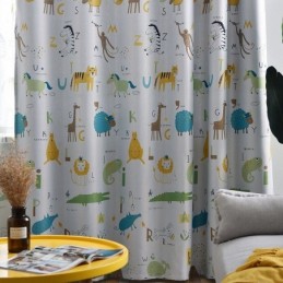 Cortina Opaca Hecha A Medida Con Estampados De Animales Para Habitación Infantil