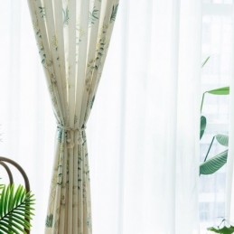 Cortinas Opacas Con Estampado Tropical De Hojas Verdes, Hechas A Medida Para Dormitorio.