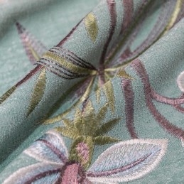 Cortina De Chenilla Hecha A Medida Con Bordado Floral Moderno