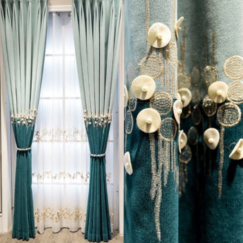 Cortina Opaca Hecha A Medida Cortina Nórdica Flores Bordado Decorativo