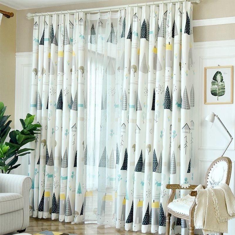 Cortina Hecha A Medida Cortina Con Estampado De Bosque Ventana