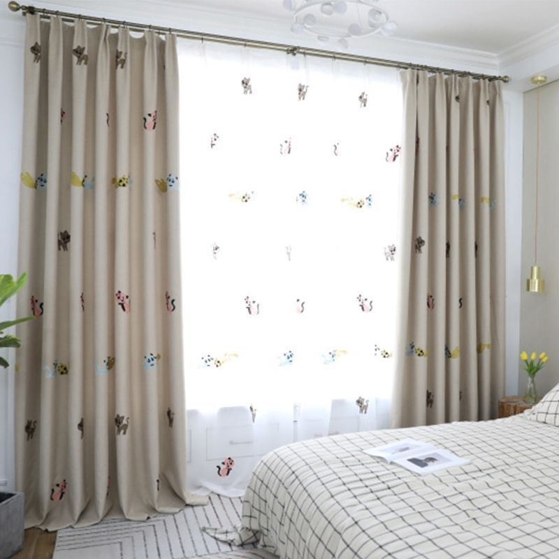 Cortina Opaca Hecha A Medida Cortina Con Bordado De Gatitos Para Dormitorio