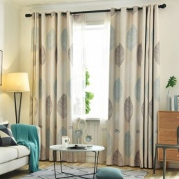 Cortina Opaca Hecha A Medida Con Estampado De Hojas Nórdicas Para Ventana