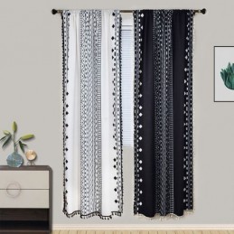 Cortinas Con Estampado Geométrico, Semiopacas, De Algodón Y Lino Con Borlas Para Sala De Estar