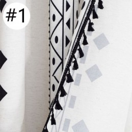 Cortinas Con Estampado Geométrico, Semiopacas, De Algodón Y Lino Con Borlas Para Sala De Estar