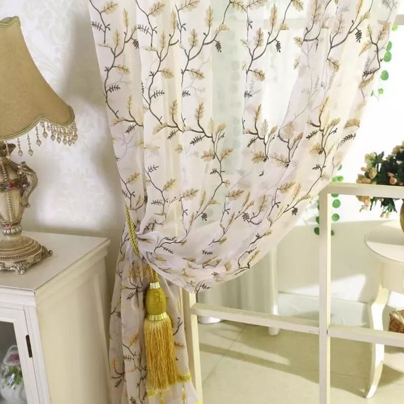 Cortinas Transparentes Estilo Pastoral Americano Con Patrón De Bordado Personalizado Avanzado