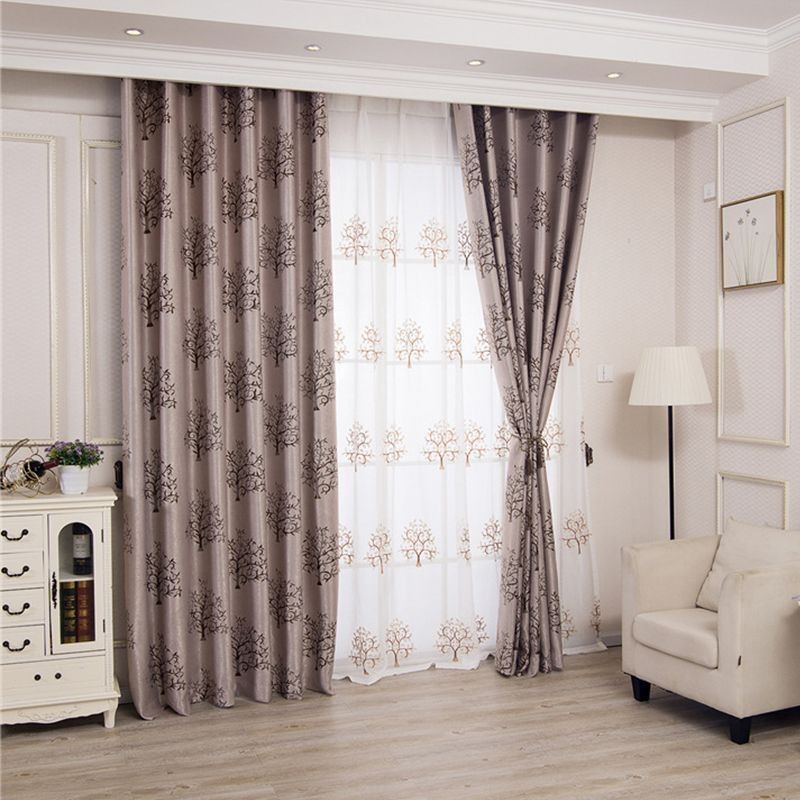 Cortinas Opacas Modernas De Tela Jacquard Con Diseño De Árbol