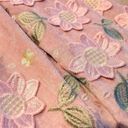 Cortina De Chenilla Hecha A Medida Con Bordado Floral Moderno