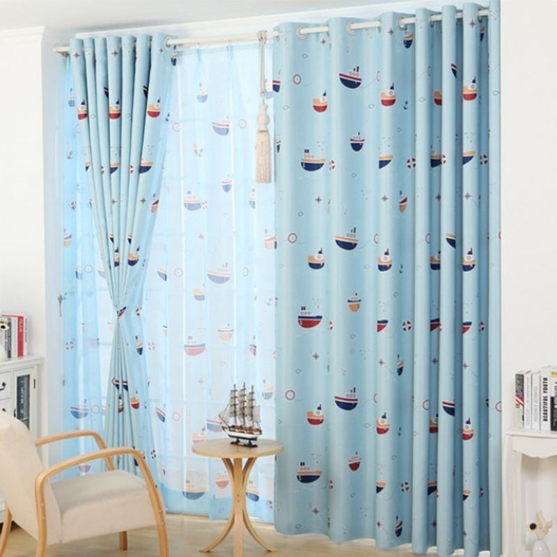 Cortinas Opacas Con Estampado De Dibujos Animados De Barcos Para Niños, Hechas A Medida Para Dormitorio Infantil.