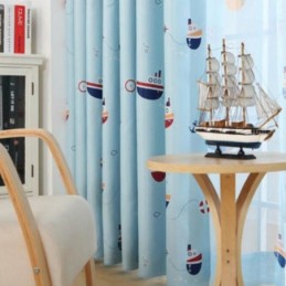 Cortinas Opacas Con Estampado De Dibujos Animados De Barcos Para Niños, Hechas A Medida Para Dormitorio Infantil.