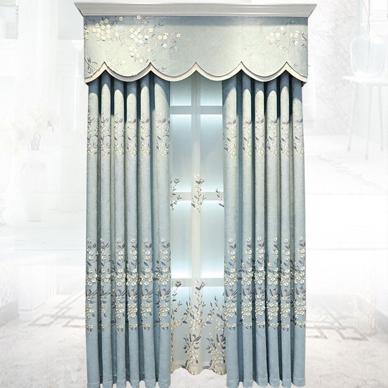 Cortina De Chenilla Hecha A Medida, Estilo Nórdico, Con Bordado Floral.