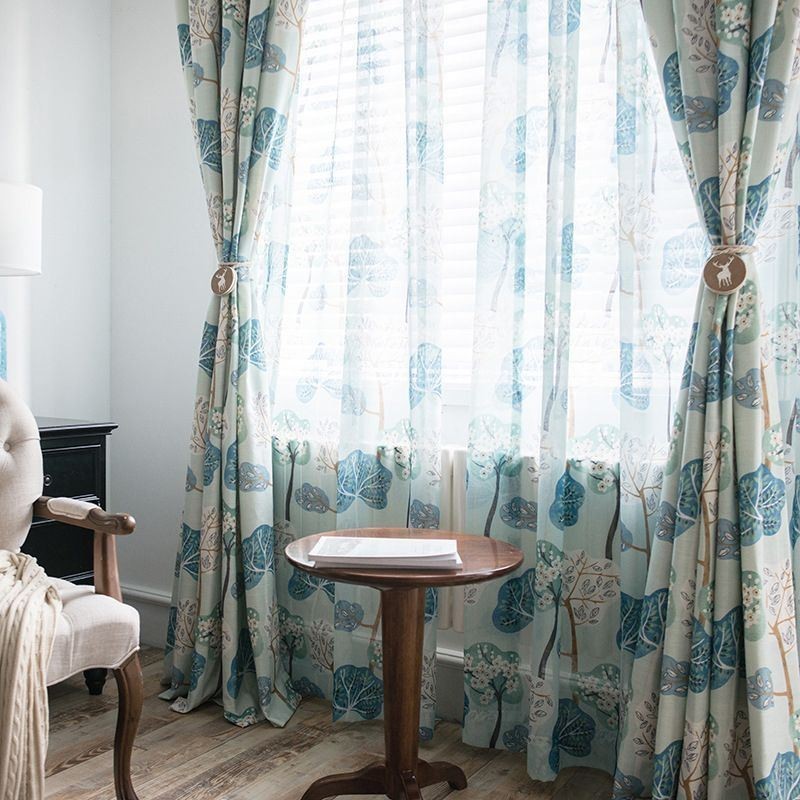 Cortina Moderna Hecha A Medida Cortina De Algodón Estampado Árboles