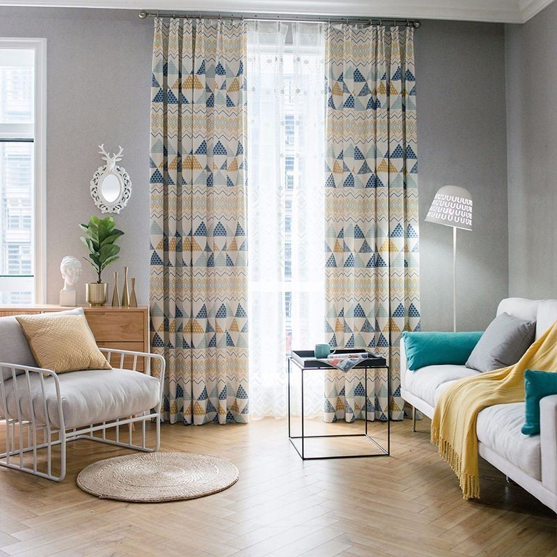 Cortina Moderna Hecha A Medida Cortina De Algodón Triángulo Estampado