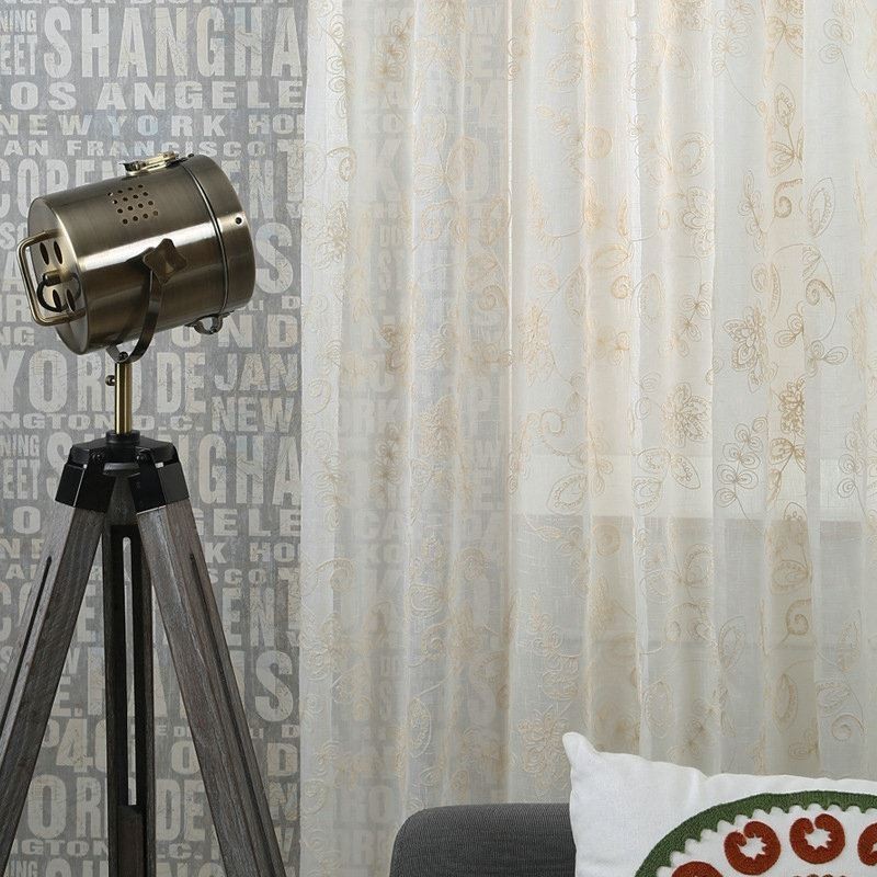 Cortina Transparente Sencilla Hecha A Medida Con Bordado De Flores Abstractas Para Ventana.