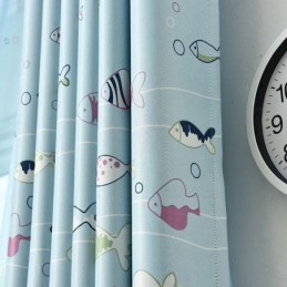 Cortinas Opacas Azules Con Estampado De Peces De Dibujos Animados, Cortinas Impresas A Medida Para Dormitorio Infantil
