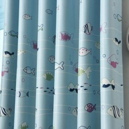 Cortinas Opacas Azules Con Estampado De Peces De Dibujos Animados, Cortinas Impresas A Medida Para Dormitorio Infantil